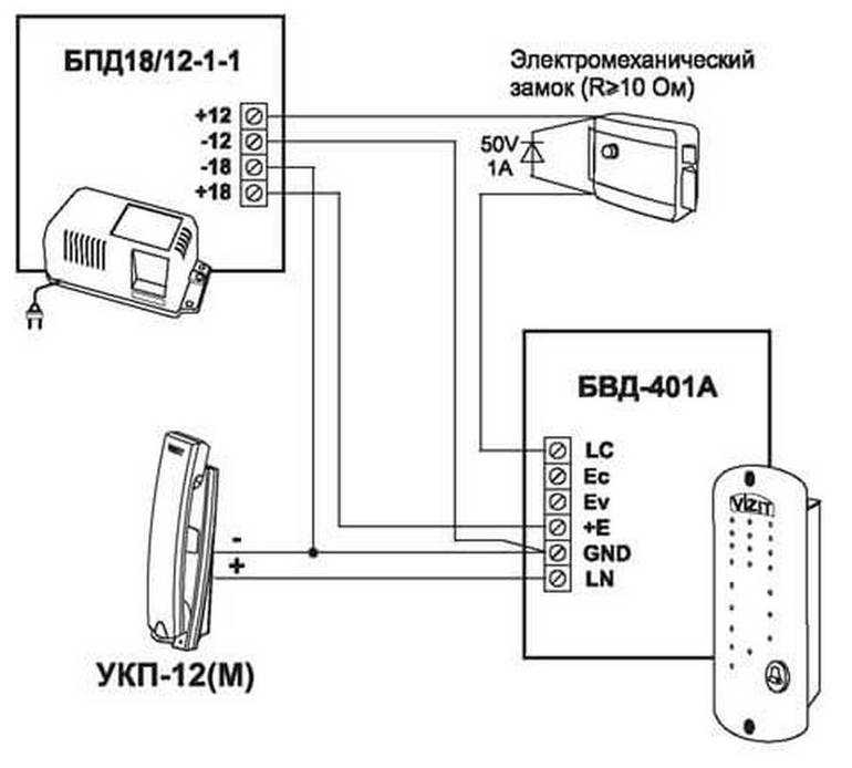 Схема подключения домофона (видеодомофона) в частный дом: вариант с электромагнитным, электромеханическим замком или без него